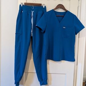 Figs Medium Royal Blue Catarina Top And High Waisted Zamora Joggers Tall Length